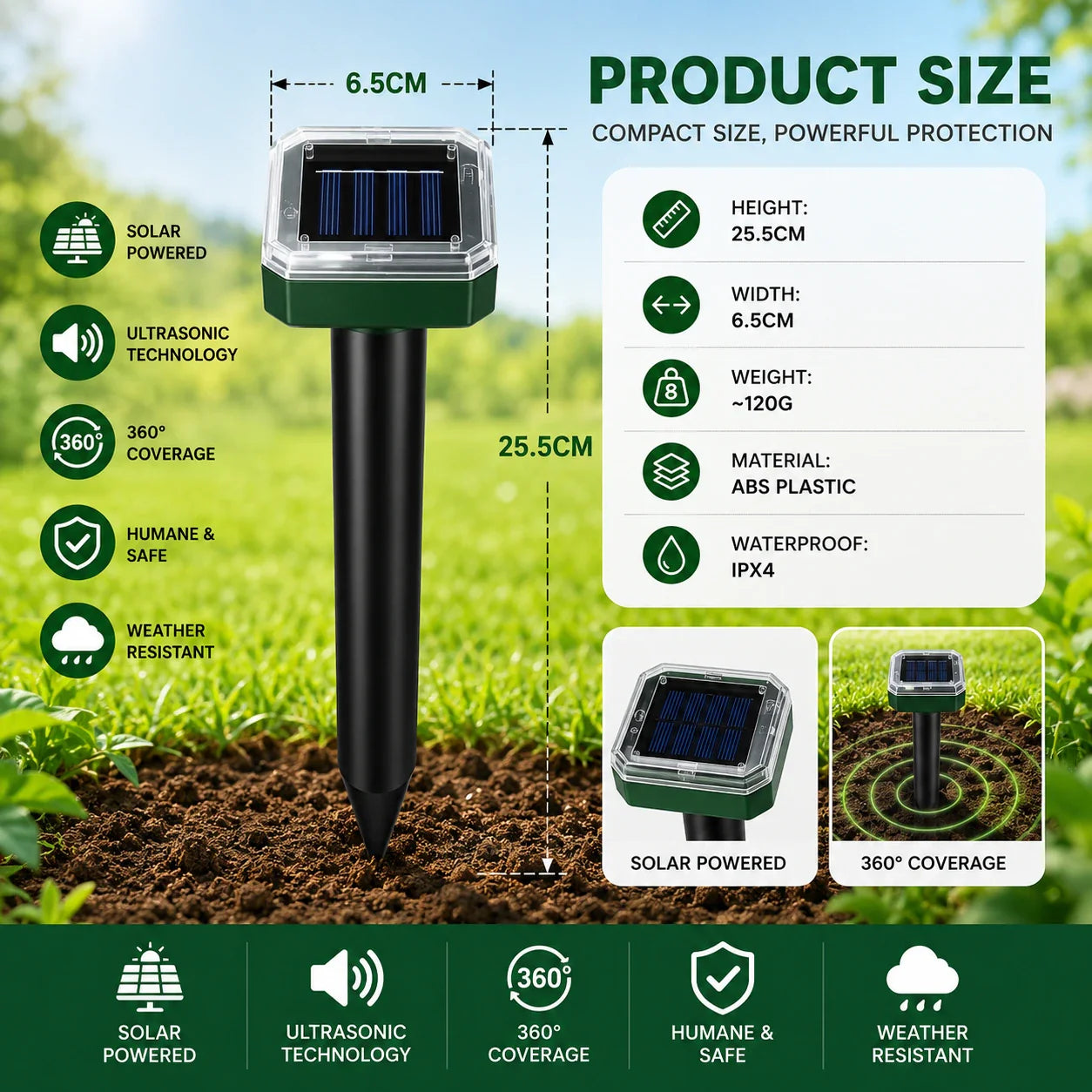 Solar Powered Waterproof Screw Mole Repellent
