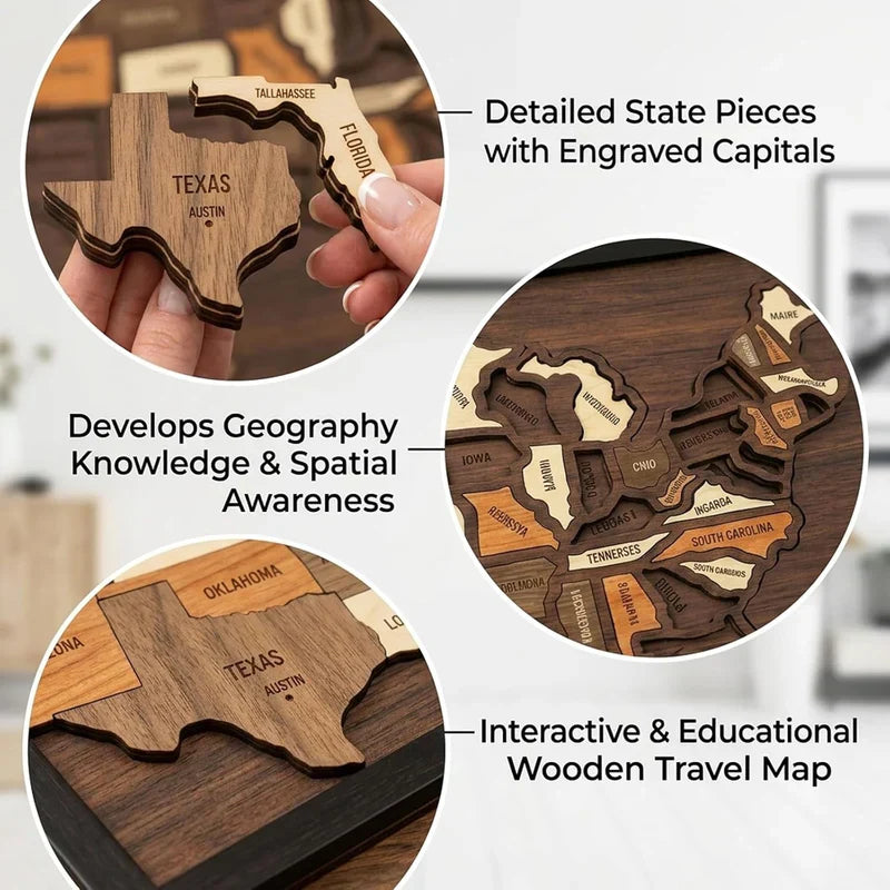 🔥Limited 49% off - USA Wooden Travel Map Puzzle for Adventure Lovers
