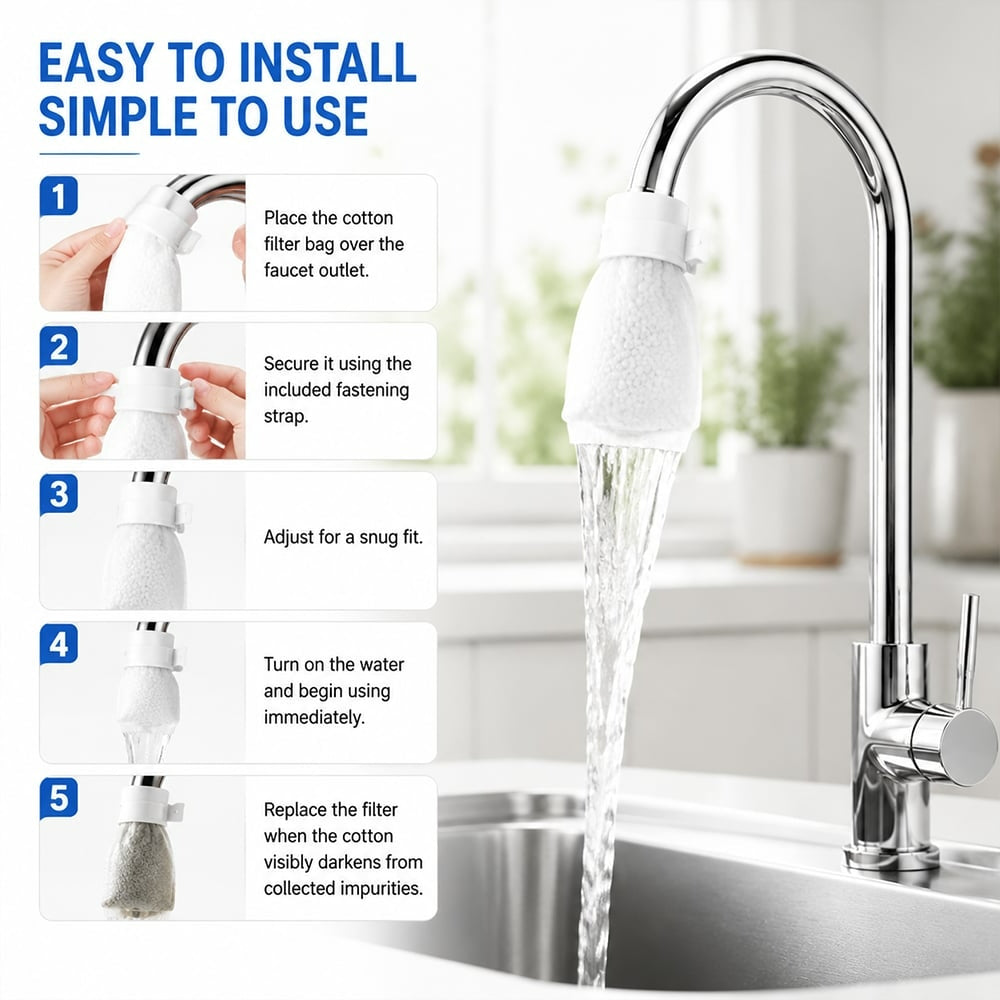 Faucet Filter Cotton Bags — 1000-Mesh Filtration, Universal Fit, Splash-Proof (100pcs)