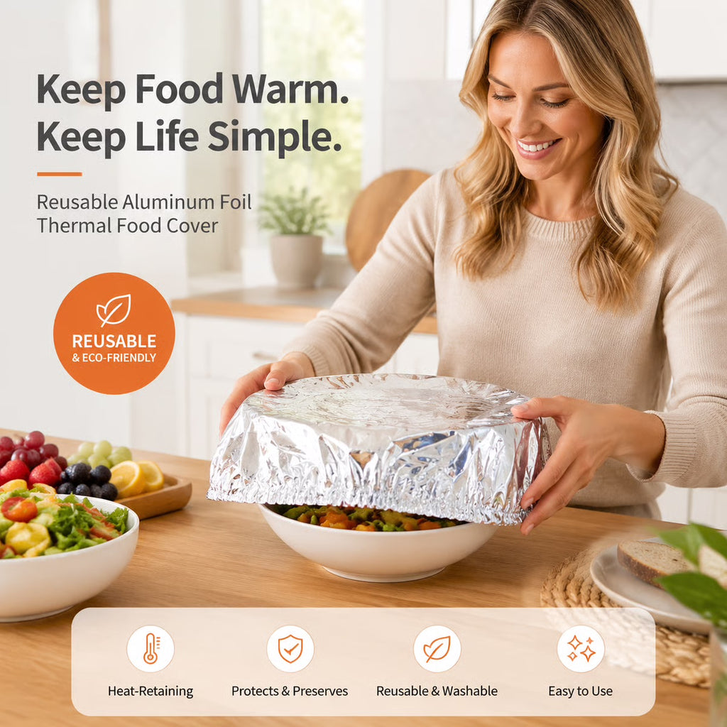 Reusable Aluminum Foil Thermal Food Cover — Heat-Retaining, Washable & Freshness-Preserving Kitchen Essential